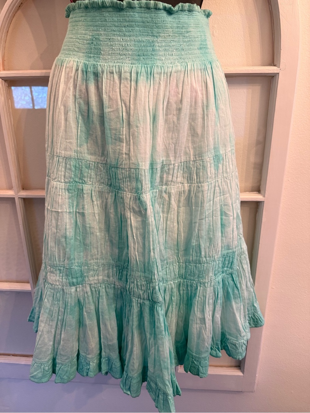 Context Lord & Taylor Mint Green Smocked Cotton Midi Skirt Girls XL Women’s M